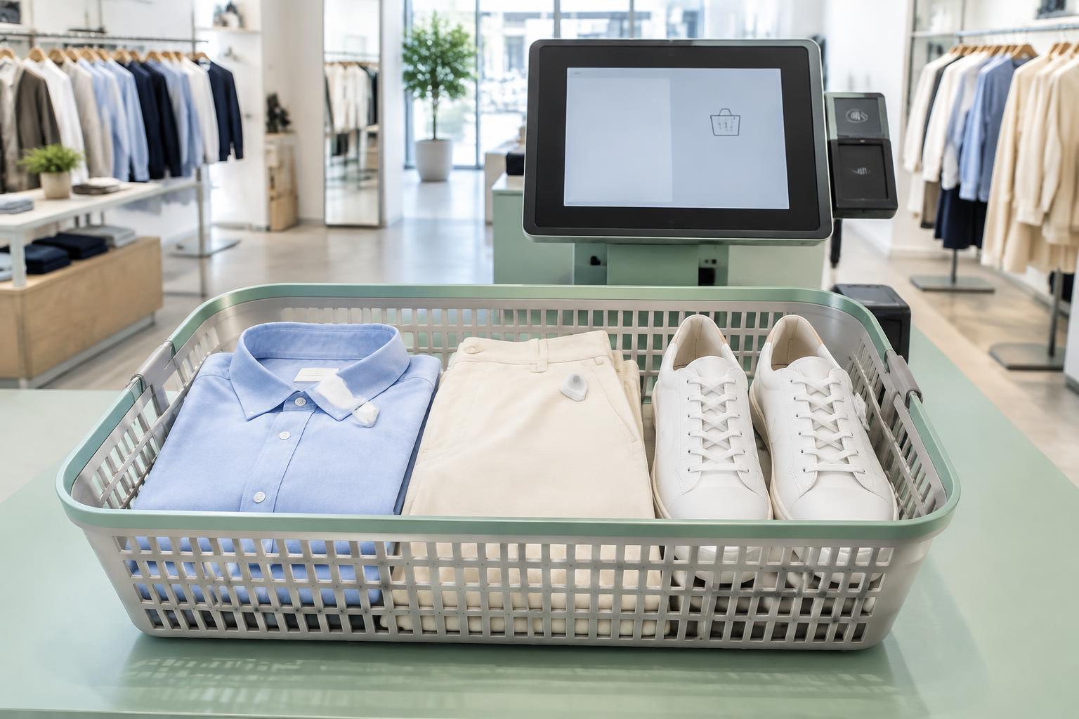 Tagged apparel recognised at a SelfSwift kiosk